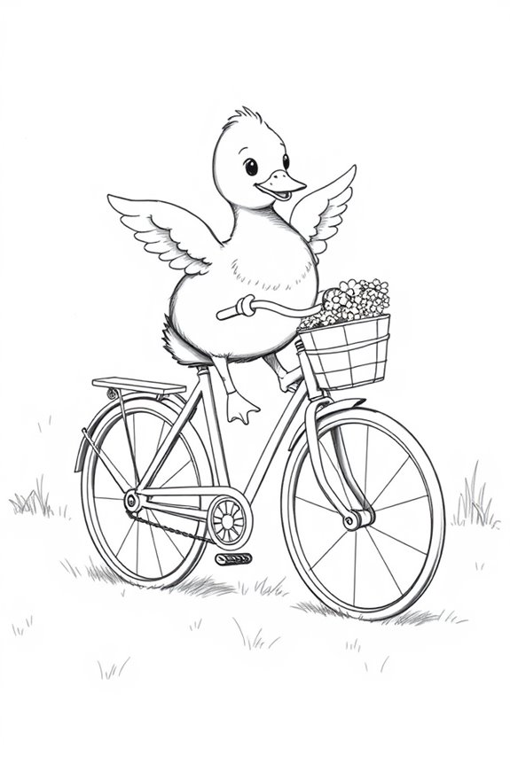 adventurous duck on bicycle
