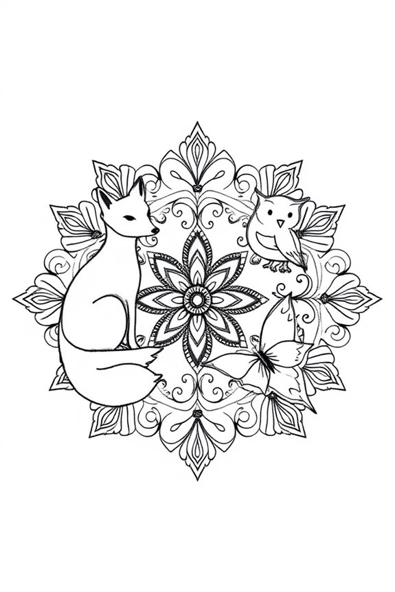 animal silhouettes mandala drawing