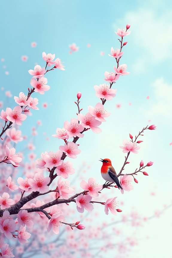 birds among cherry blossoms