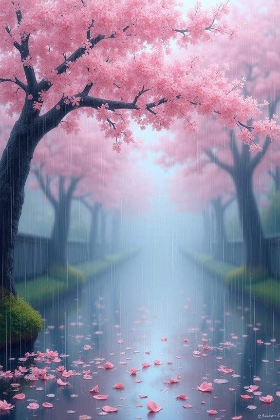 blossoms rain vibrant tranquility
