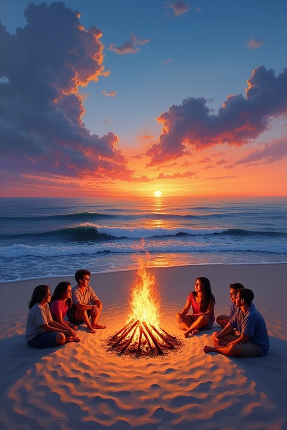 bonfire glow at dusk