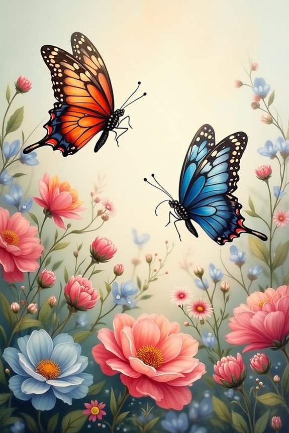 butterflies and flowers harmoniously combined
