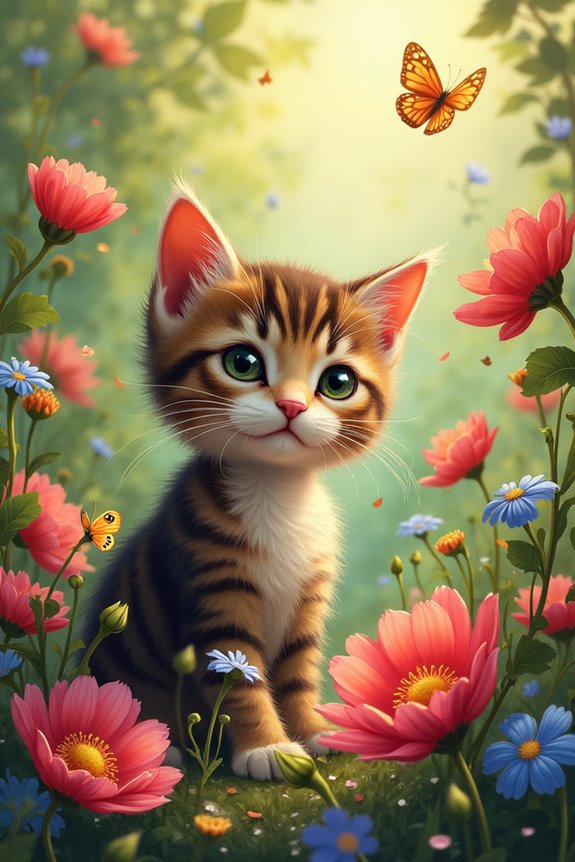 cat amidst vibrant flowers