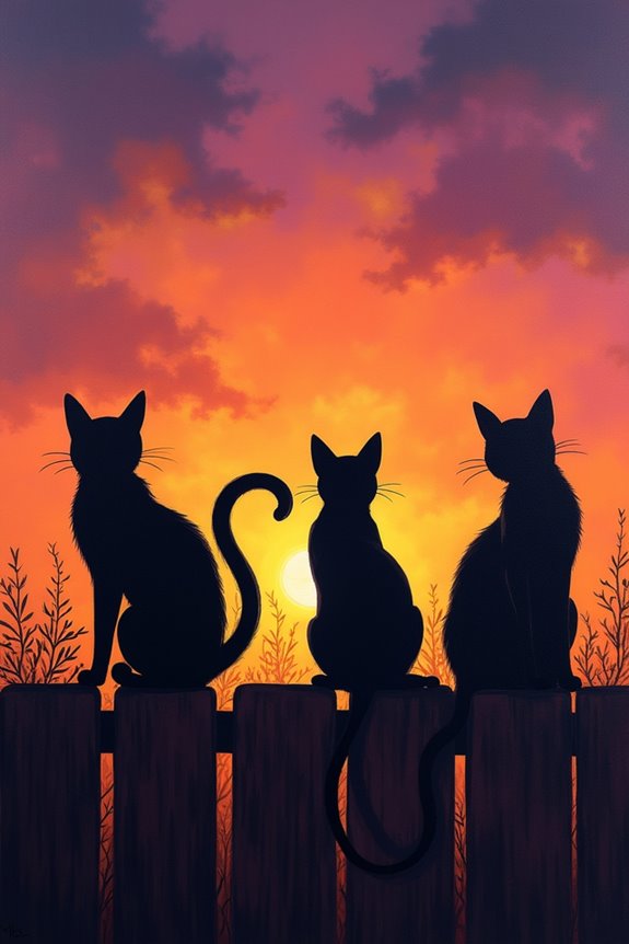cat silhouette sunset painting