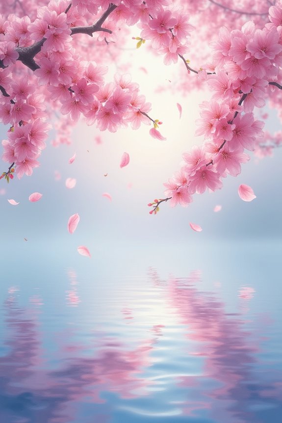 cherry blossom water reflections