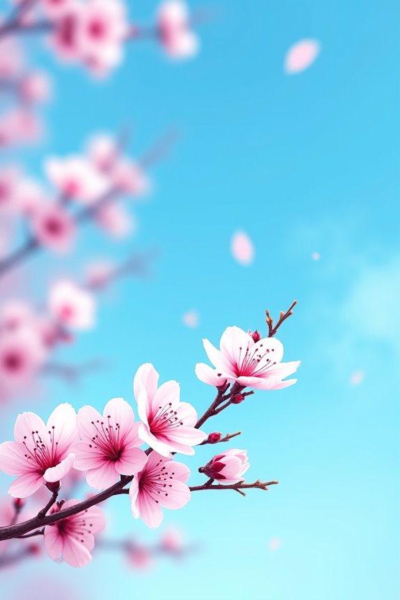 cherry blossoms against blue