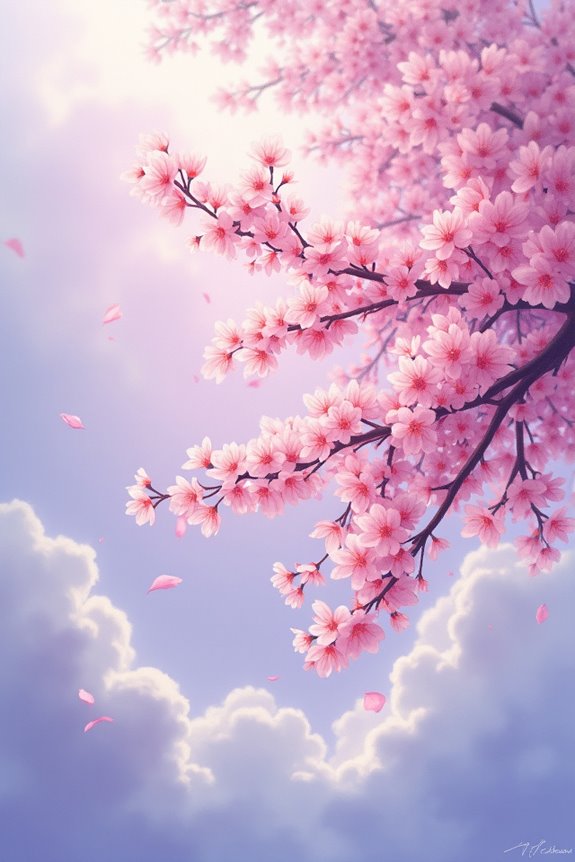 cherry blossoms dreamy clouds