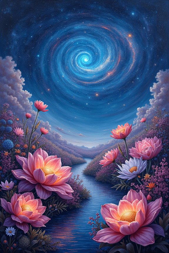 cosmic flowers beneath stars