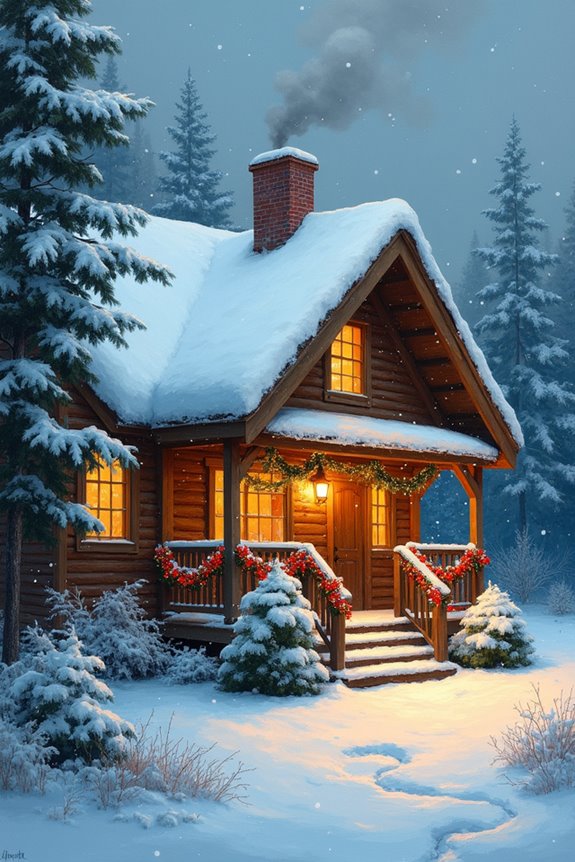 cozy cabin winter scene