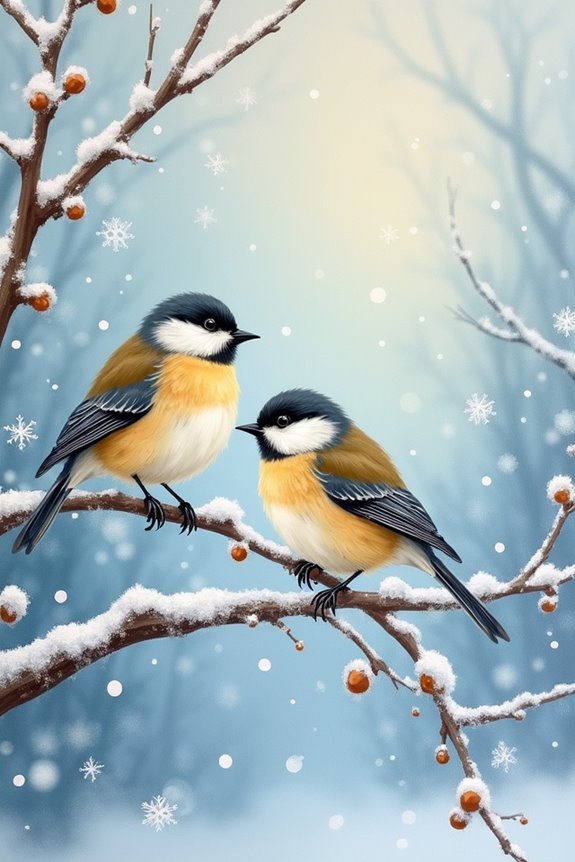 cuddly chickadees in winter