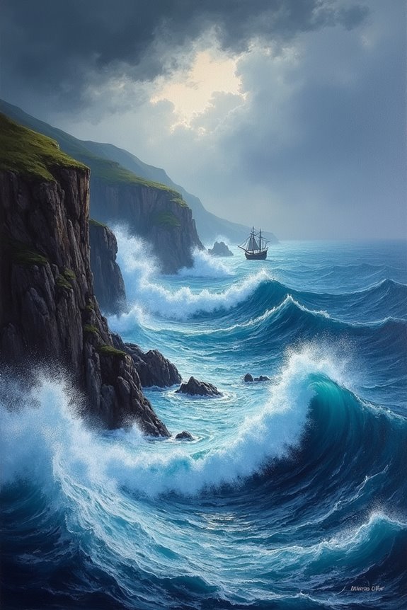 dramatic stormy sea scene