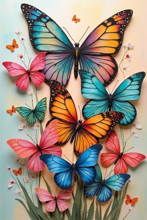 dynamic textured butterfly collages
