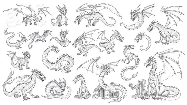 epic fantasy dragon sketches