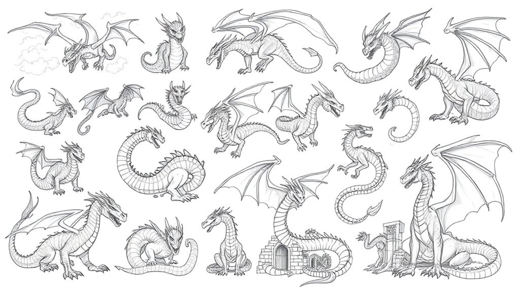 epic fantasy dragon sketches
