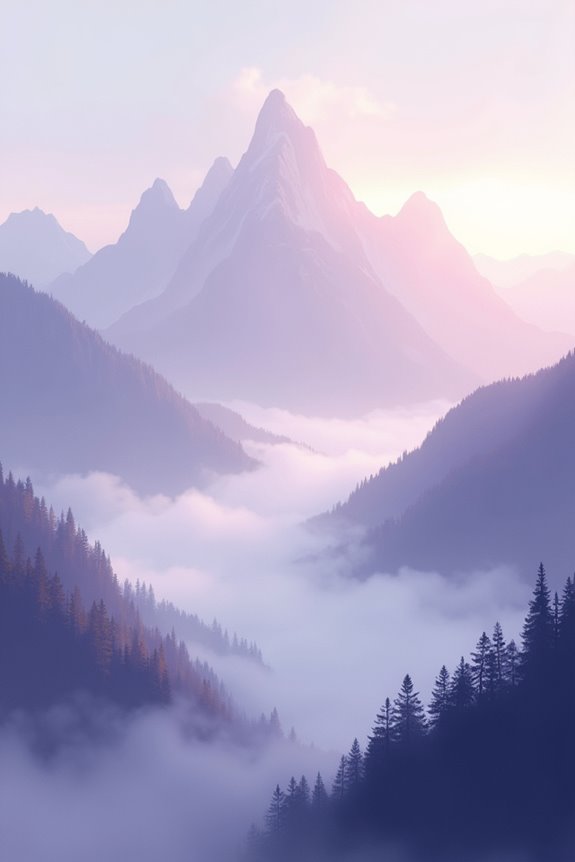 ethereal misty mountain landscape
