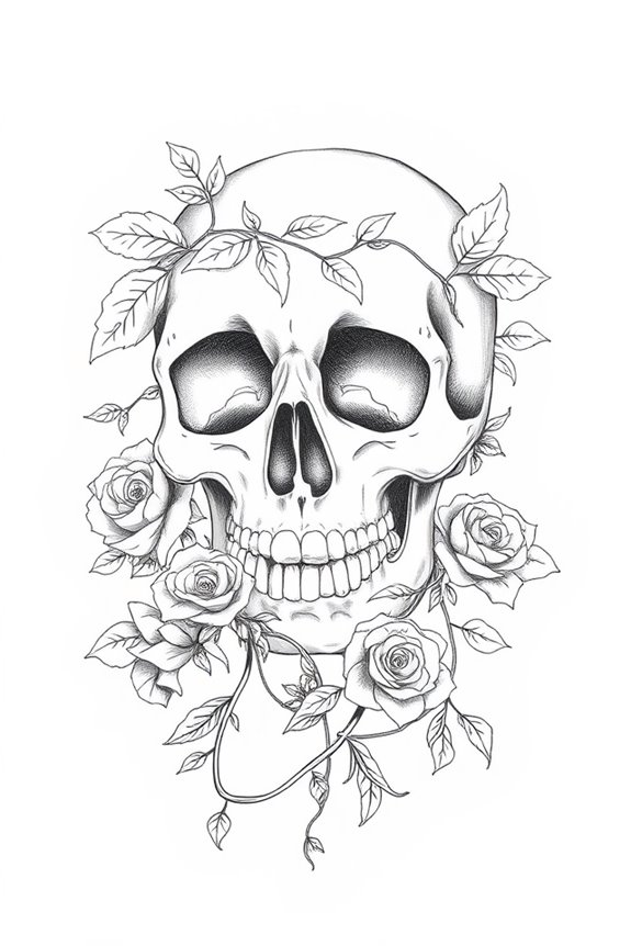 floral skull design contrast