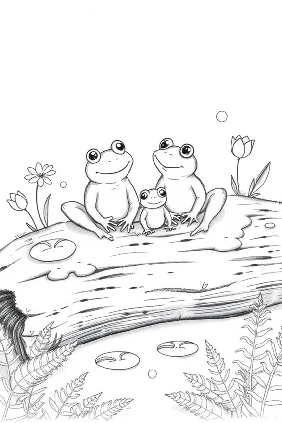 frog family enjoying sunshine