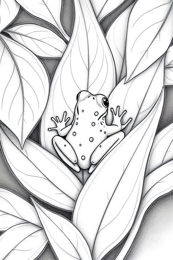 frog hidden among leaves