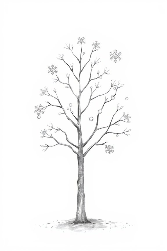 frosted tree with snowflakes