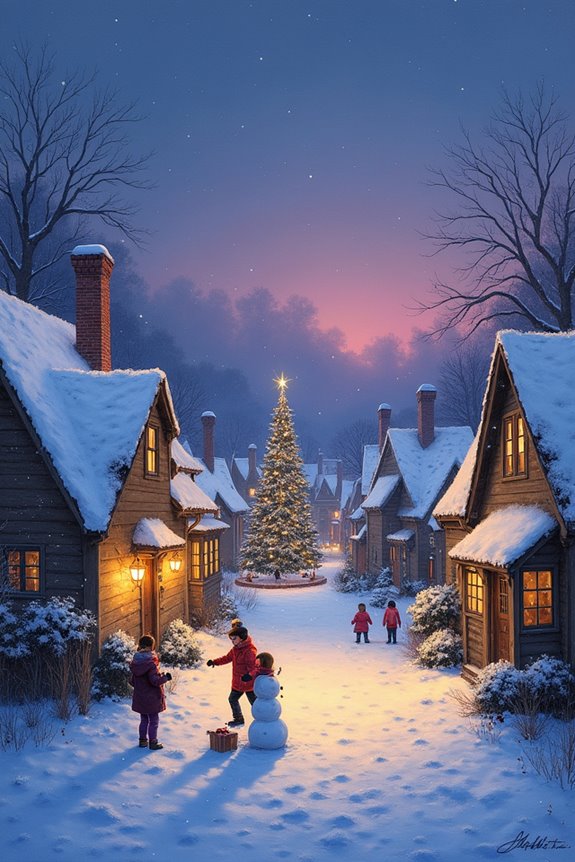 magical snowy village dusk