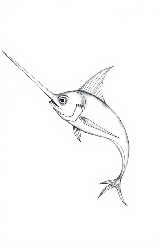 monochrome swordfish drawing techniques