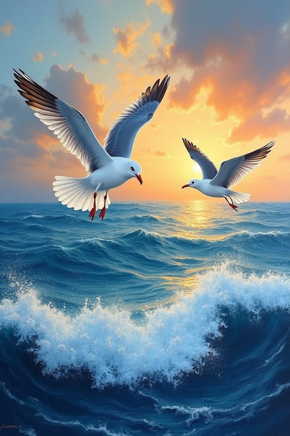 seagulls soaring through skies