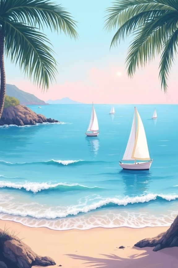 serene beach with sailboats