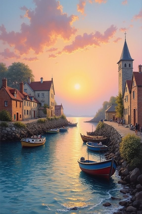 serene fishing village dawn