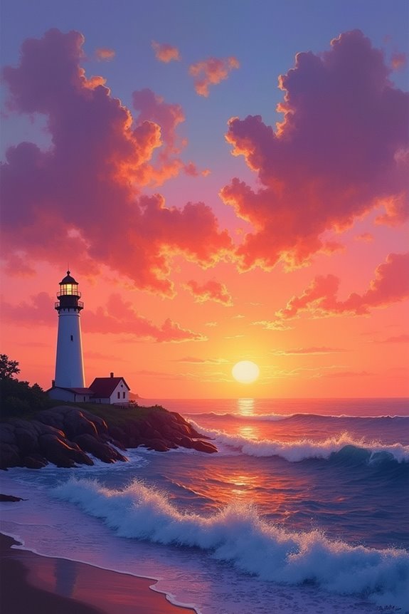 serene sunset lighthouse scene