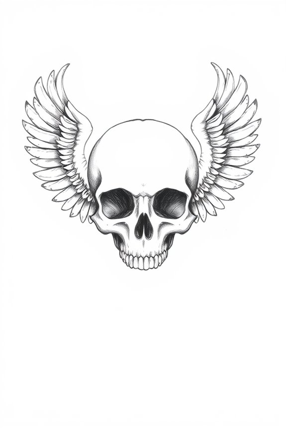 skull art with wings