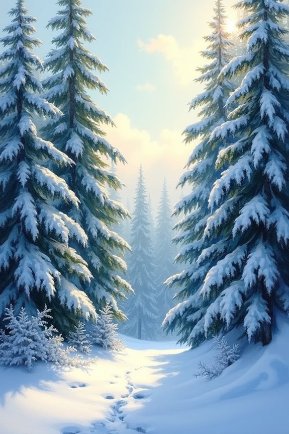snowy evergreens winter scene