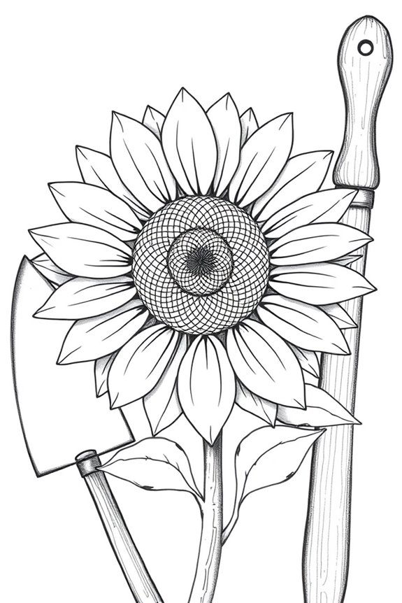 sunflowers enhancing garden tools