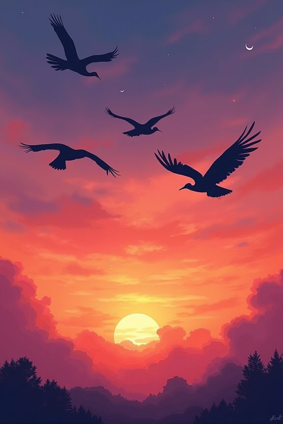 sunset birds vibrant hues