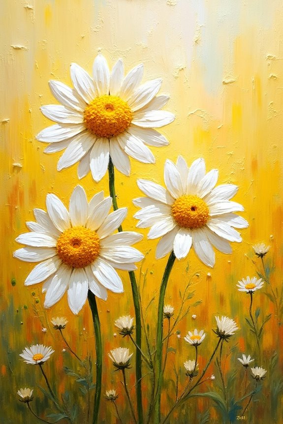 textured vibrant oil daisies