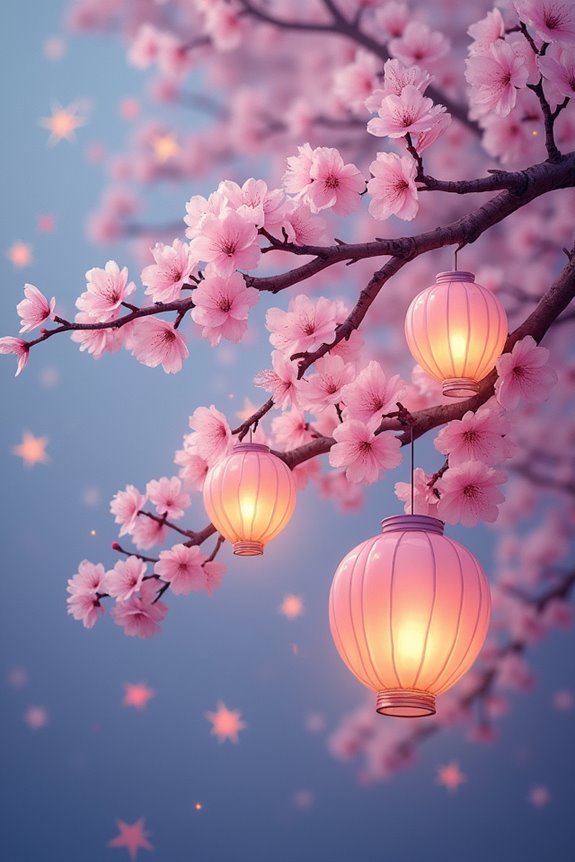 tranquil cherry blossoms lanterns