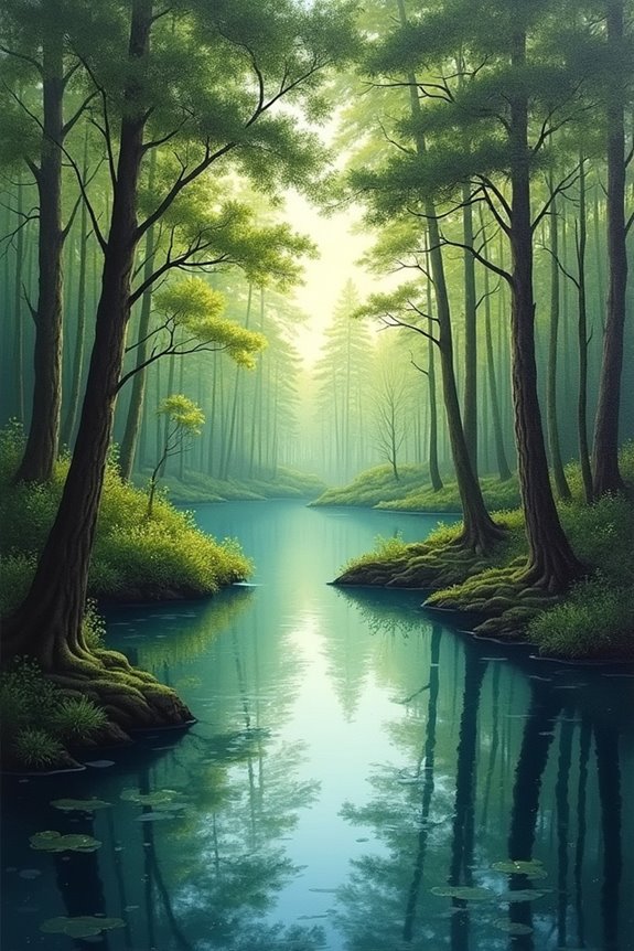 tranquil pond among pines