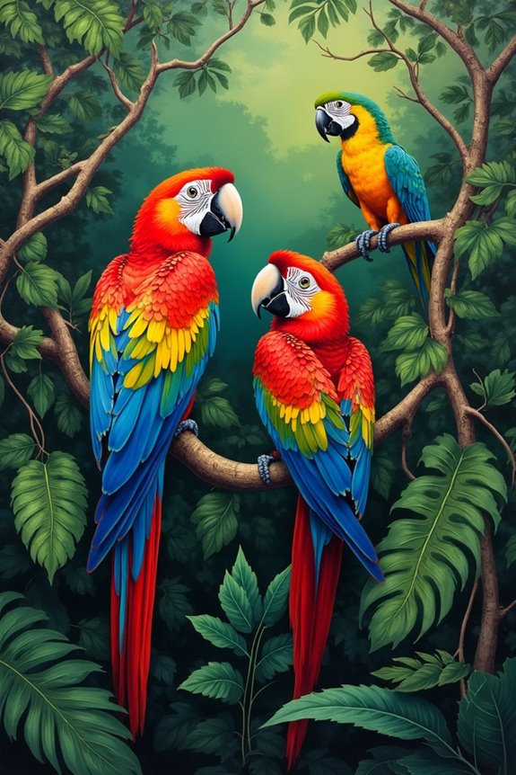tropical birds in jungle