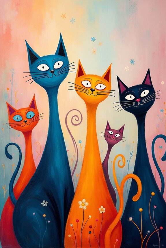 vibrant abstract cat expressions
