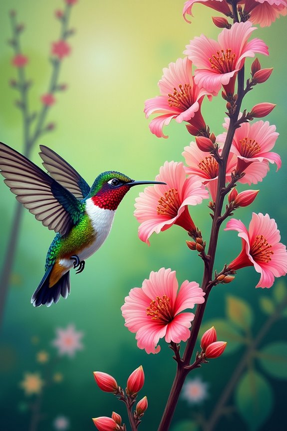vibrant hummingbirds and flowers
