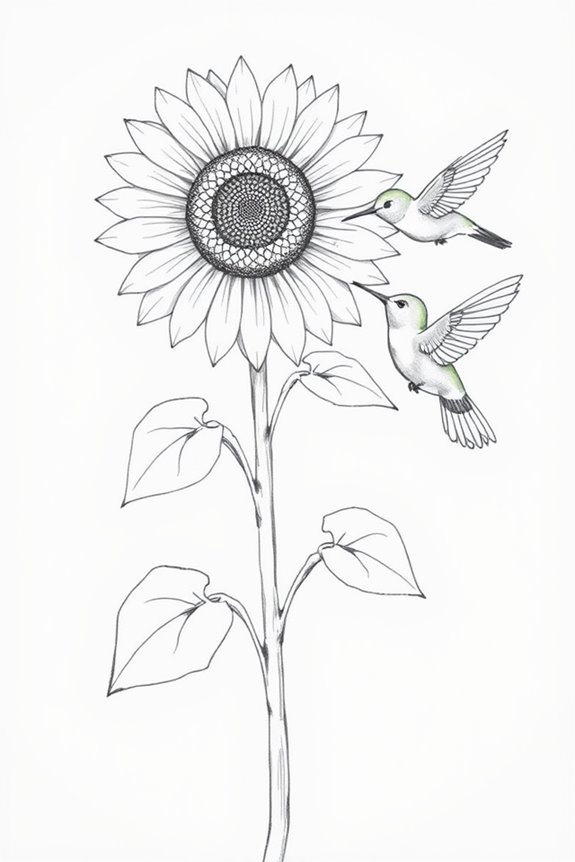 vibrant sunflower and hummingbird