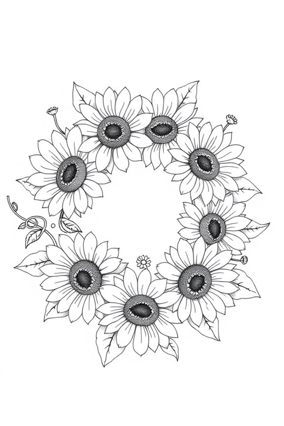 vibrant sunflower wreath design