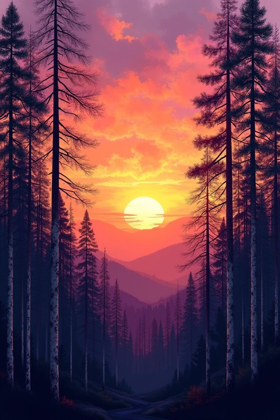 vibrant sunset forest hues