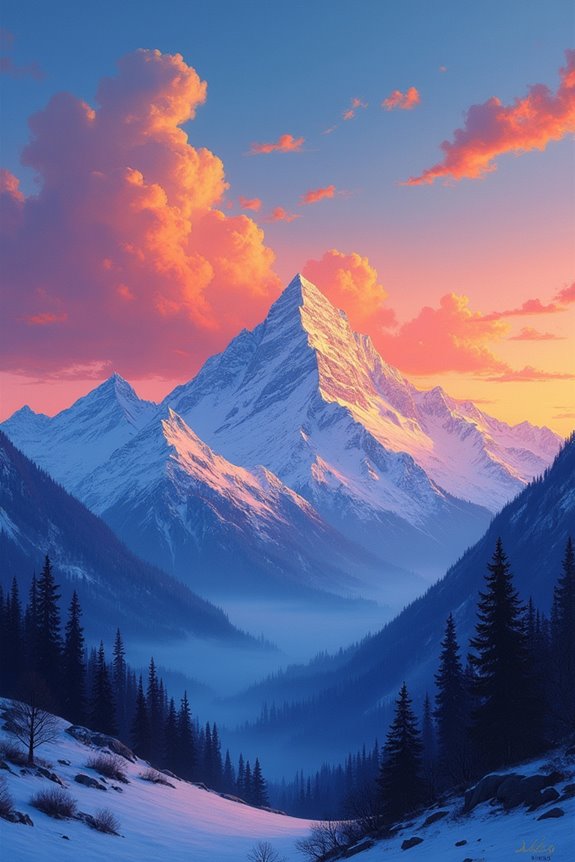 vibrant sunset mountain painting