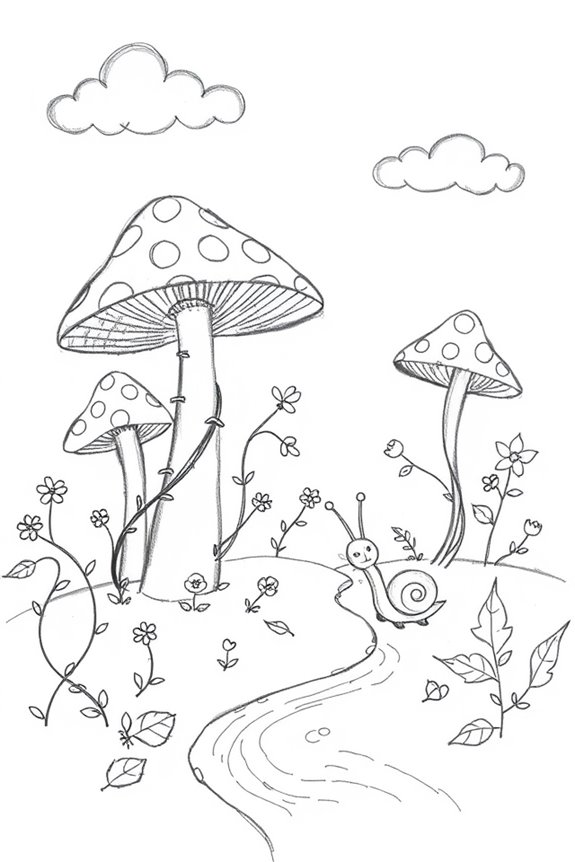 whimsical colorful mushroom garden