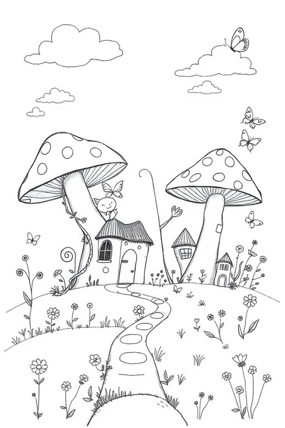 whimsical enchanted mushroom village