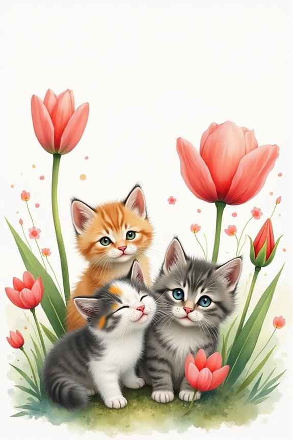 whimsical playful watercolor kittens