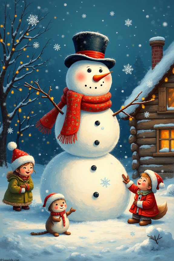 whimsical snowman holiday scene